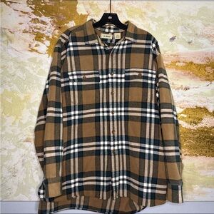 L.L. Bean Men's Tan and Black Plaid Shirt